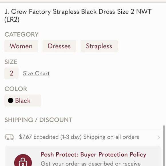 J. Crew Factory Strapless Black Dress Size 2 NWT - Picture 6 of 6